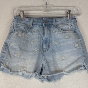 American Eagle Jean‎ Shorts Womens 00 Mom Embroidered Denim Boho Beach Coastal